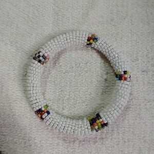 White seed bead beaded Bangle bracelet Zulu tribal multi colored